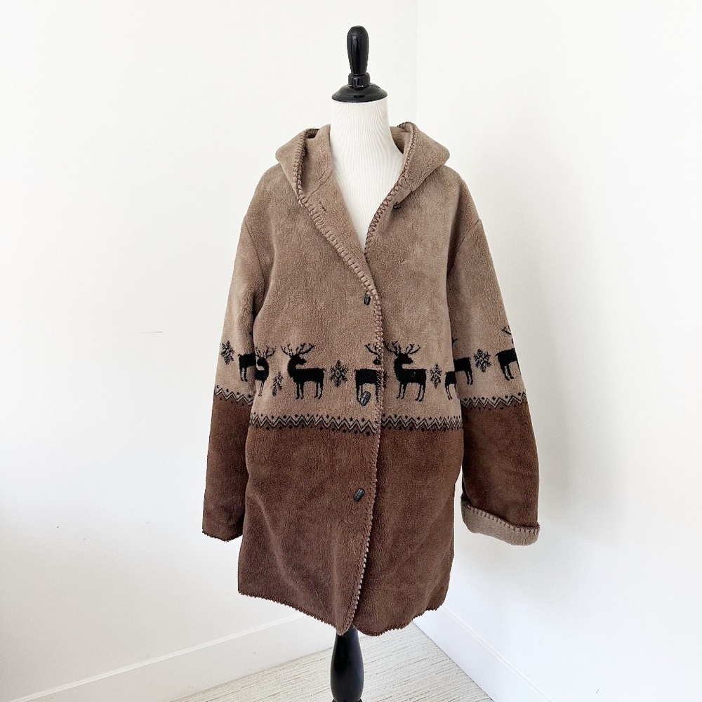 Alpine Studio Fleece Reversible M Brown Oversized Hood Coat Cabincore ScandiGirl